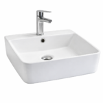 Lavoar pe blat ceramic alb lucios 40×42×15 cm – Design pătrat modern, cu preaplin, V613