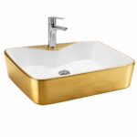 Lavoar pe blat ceramic alb cu exterior auriu 48×37×13 cm – Design modern premium pentru baie, V611M