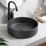 Lavoar rotund ceramic gri antracit mat 36x36x11.5 cm – chiuvetă baie tip bol, 262-G - imagine 2