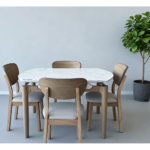 Masă Dining Scandinavă 130×80 cm / 70 x 110 cm – Blat Marmură Albă și Cadru Lemn Natur, LR-838